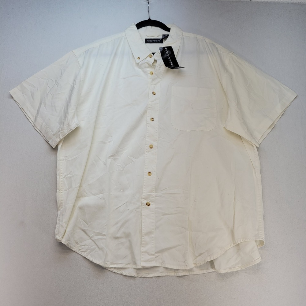 Woodbridge Button Down Shirt Mens XXL Cream Casual Short Sleeve Cotton